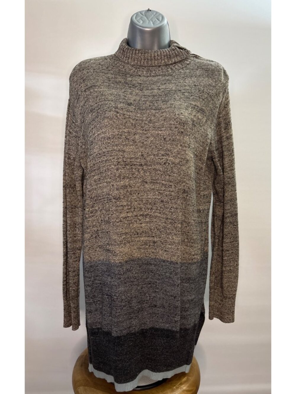 Women's Gap Stripe Snap Turtleneck Long Sleeve Sweater Tunic Gray Size Small - Picture 9 of 15